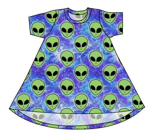 Green Aliens Basic T-Shirt Dress