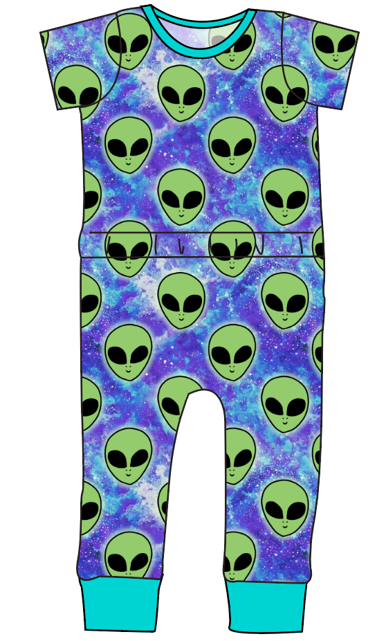 Green Aliens Bennett Pants and Shorts Length T-Shirt Romper
