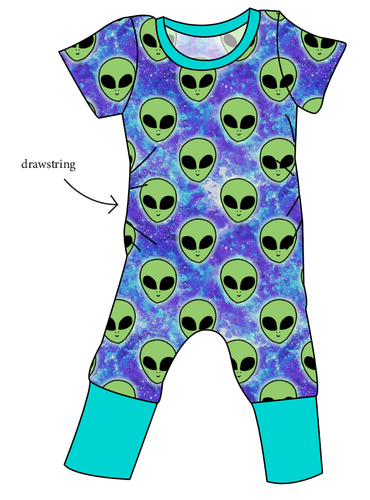 Green Aliens Grow With Me Pants And Shorts Romper
