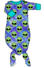 Load image into Gallery viewer, Green Aliens Newborn Knotted Gown