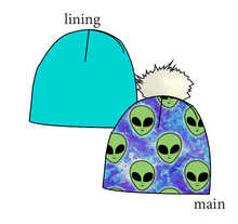 Load image into Gallery viewer, Green Aliens Slouchy Beanie (Reversible!)