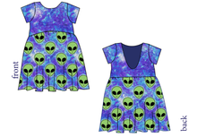 Load image into Gallery viewer, Green Aliens Low Back Dress