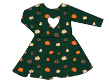 Load image into Gallery viewer, Pumpkins on Pine Molly Heart Back Twirly Dress