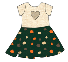 Load image into Gallery viewer, Pumpkins on Pine Molly Heart Back Twirly Dress
