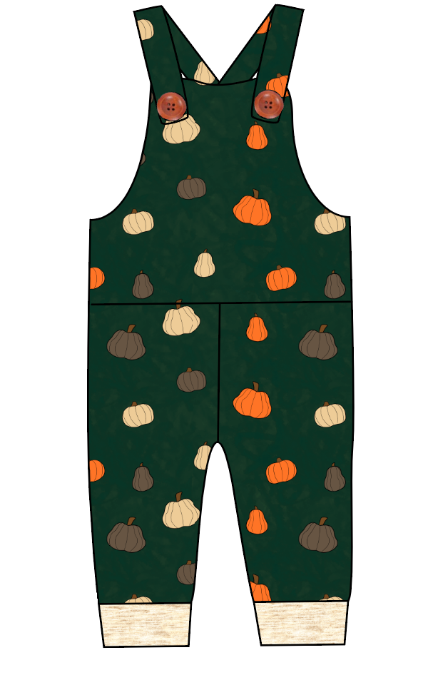 Pumpkins on Pine Overalls and Shortalls