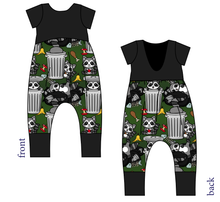 Load image into Gallery viewer, Trash Raccoons Low Back Romper and Bubble Romper