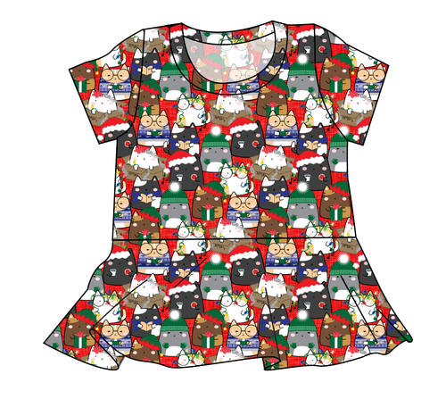 Meowy Catmas Ladies' Peplum Top