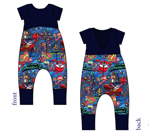 Commander Cupcake Low Back Romper and Bubble Romper