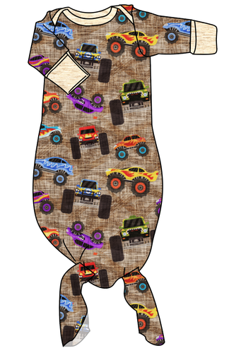 Monster Trucks Newborn Knotted Gown