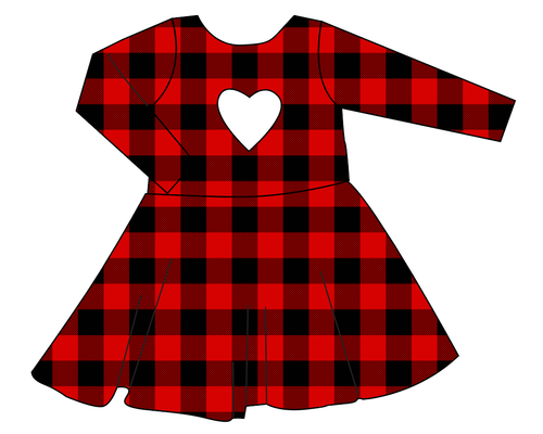 Buffalo Plaid Molly Heart Back Twirly Dress
