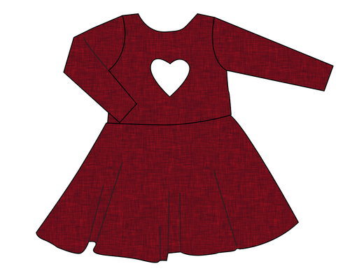 Crimson Linen Molly Heart Back Twirly Dress