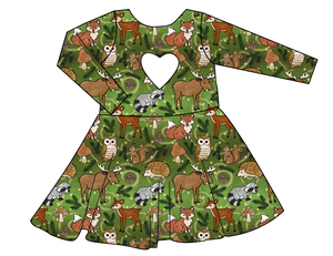 Winter Woodland Molly Heart Back Twirly Dress
