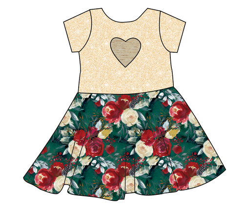 Merry Floral Molly Heart Back Twirly Dress