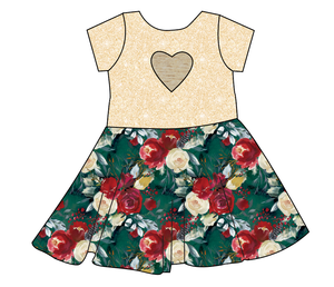 Merry Floral Molly Heart Back Twirly Dress