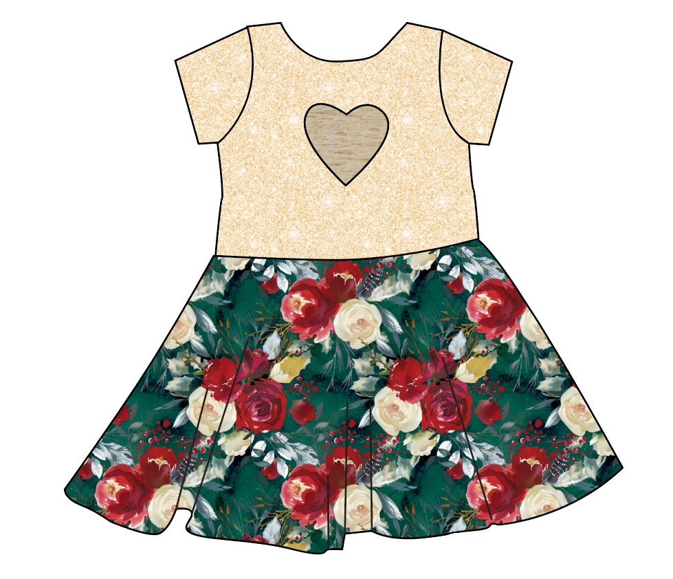 Merry Floral Molly Heart Back Twirly Dress