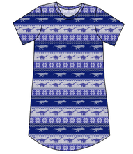 Load image into Gallery viewer, Dino Holiday Sweater Ladies&#39; T-Shirt Dress