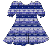 Load image into Gallery viewer, Dino Holiday Sweater Prairie Dress