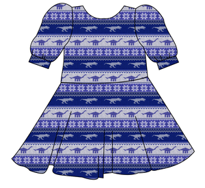 Dino Holiday Sweater Prairie Dress