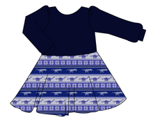 Load image into Gallery viewer, Dino Holiday Sweater Prairie Dress