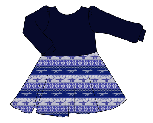 Dino Holiday Sweater Prairie Dress