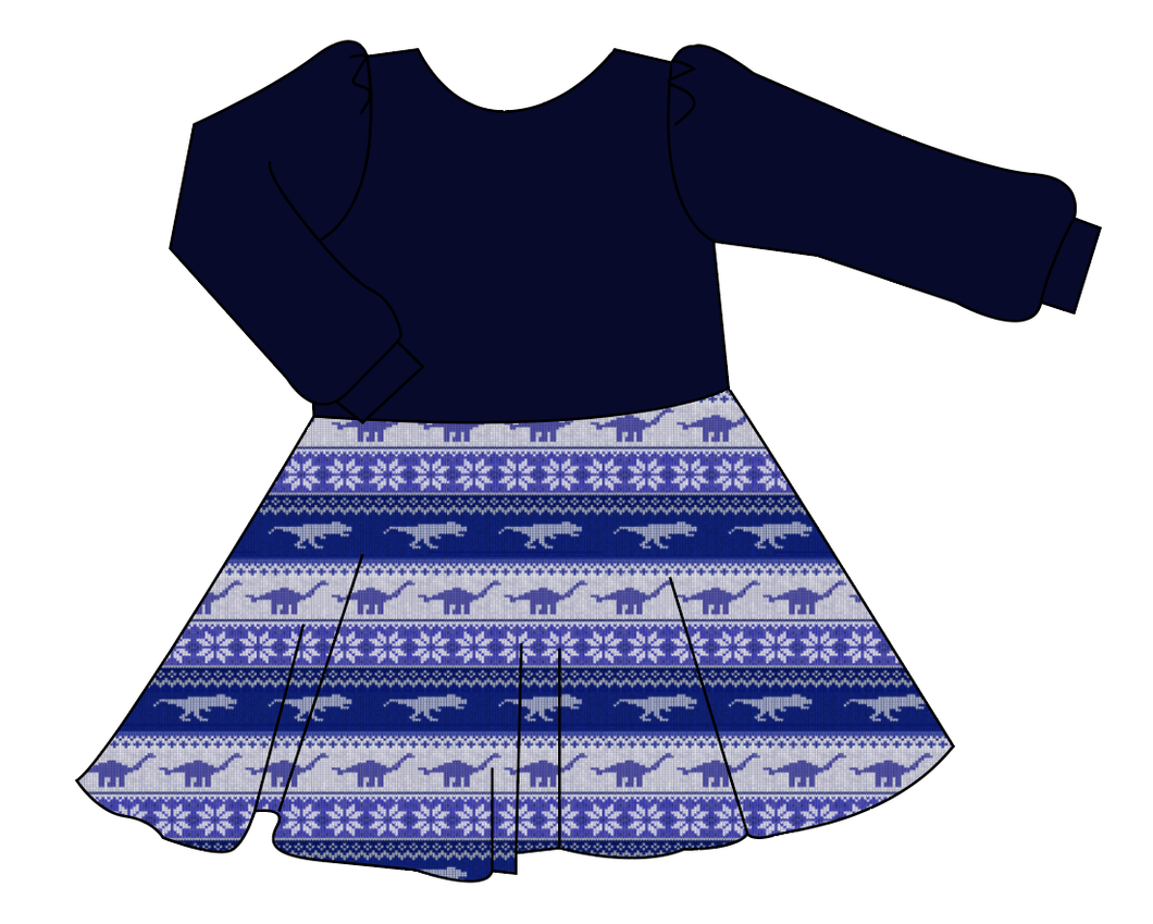 Dino Holiday Sweater Prairie Dress