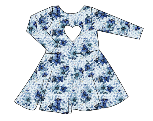 Winter Floral Molly Heart Back Twirly Dress