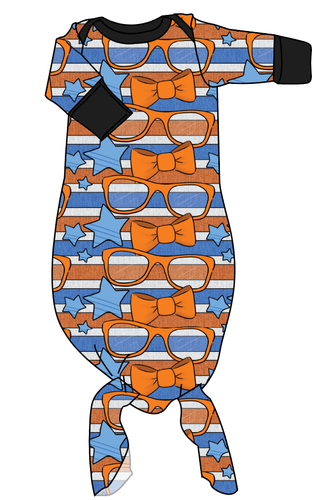 Stripes & Bowties Newborn Knotted Gown