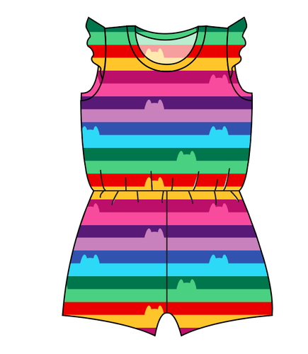 Meow Stripes Ivy Summer Romper