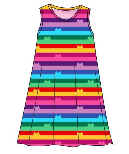 Meow Stripes Ladies' Swing Dress