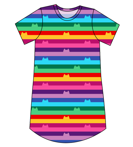 Meow Stripes Ladies' T-Shirt Dress