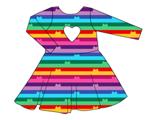 Load image into Gallery viewer, Meow Stripes Molly Heart Back Twirly Dress