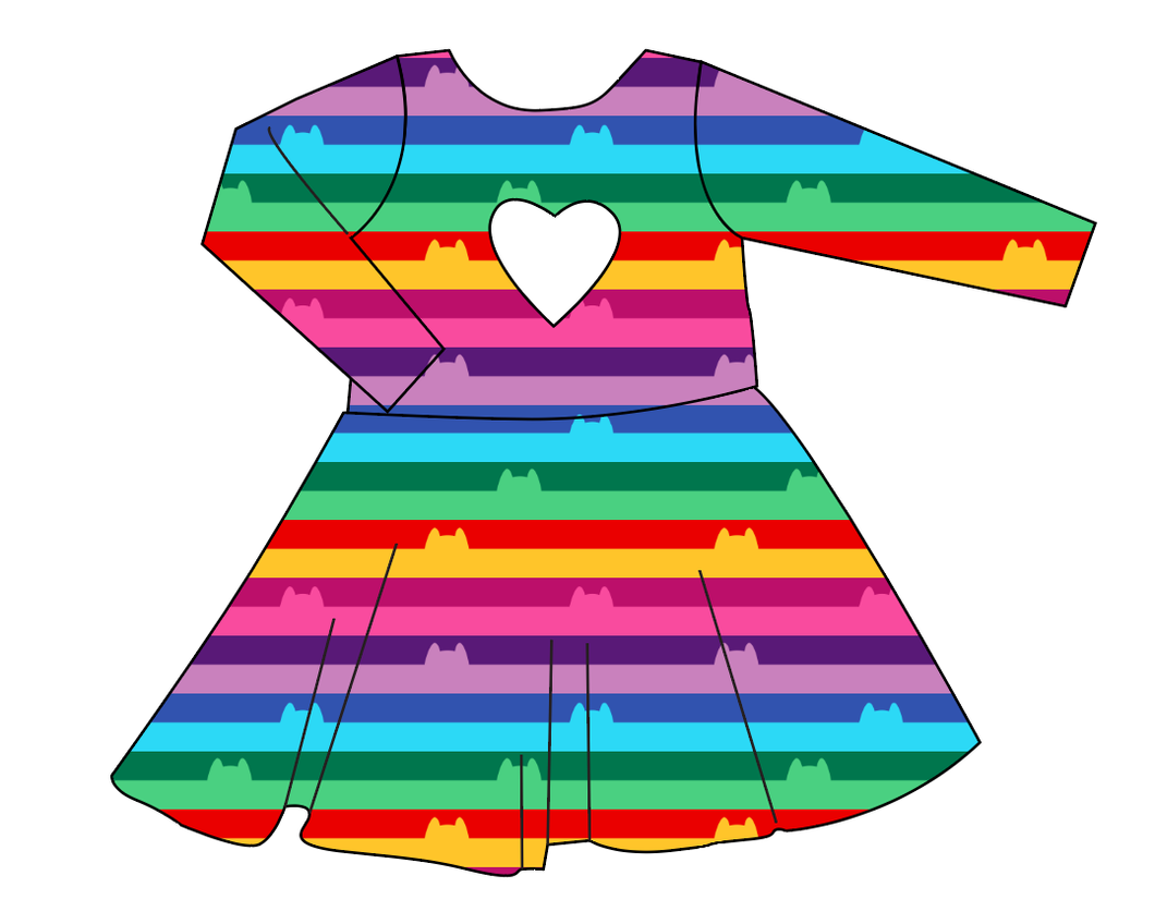 Meow Stripes Molly Heart Back Twirly Dress