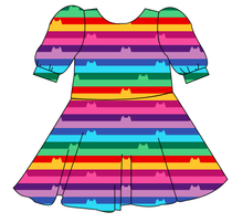 Load image into Gallery viewer, Meow Stripes Prairie Dress