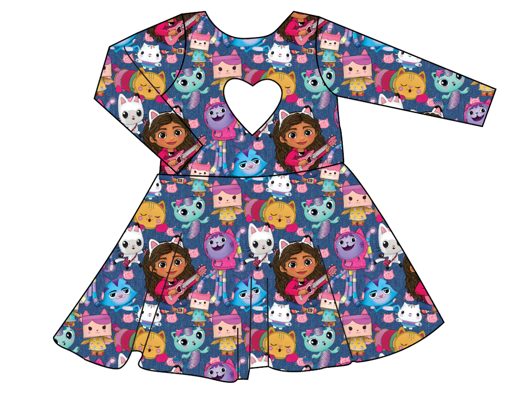 Gabby Cats Molly Heart Back Twirly Dress