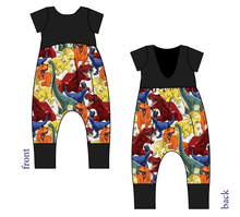 Load image into Gallery viewer, Jurassic Dinos Low Back Romper and Bubble Romper