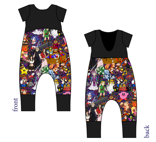 90s Gamer Low Back Romper and Bubble Romper