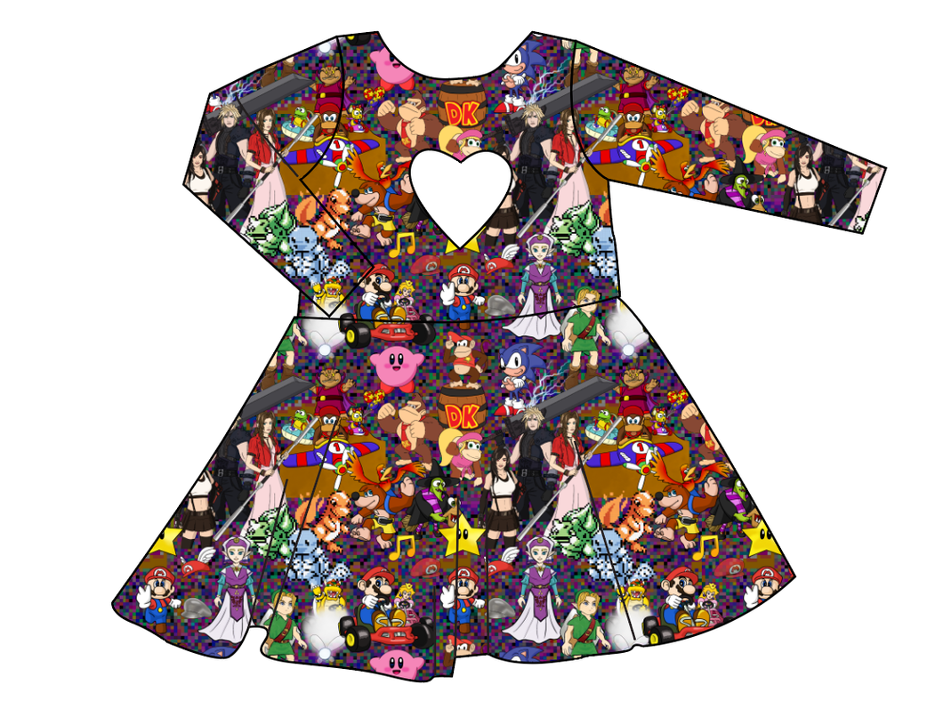 90s Gamer Molly Heart Back Twirly Dress