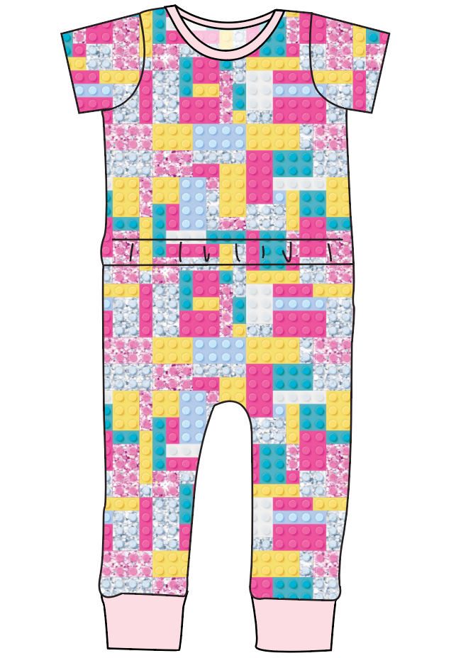 Cupcake Blocks Bennett Pants and Shorts Length T-Shirt Romper