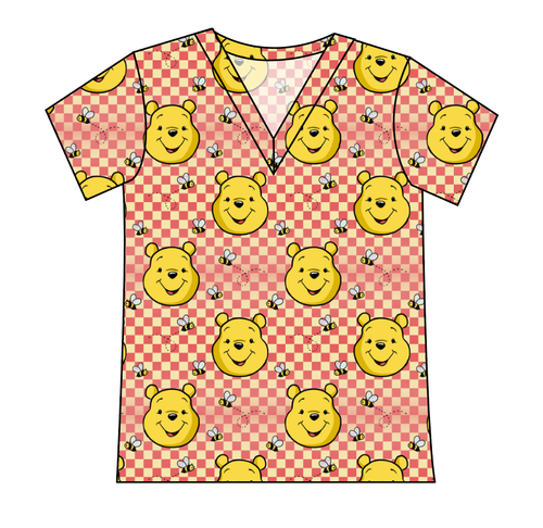 Hunny Bear Check Ladies' Slouchy V-Neck Tee