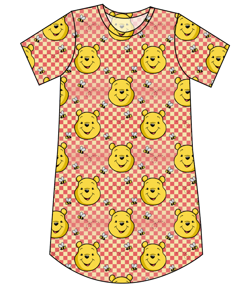 Hunny Bear Check Ladies' T-Shirt Dress