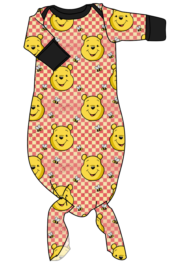 Hunny Bear Check Newborn Knotted Gown