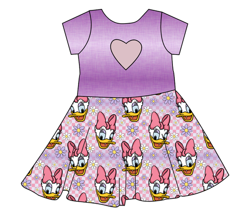Daisy Check Molly Heart Back Twirly Dress