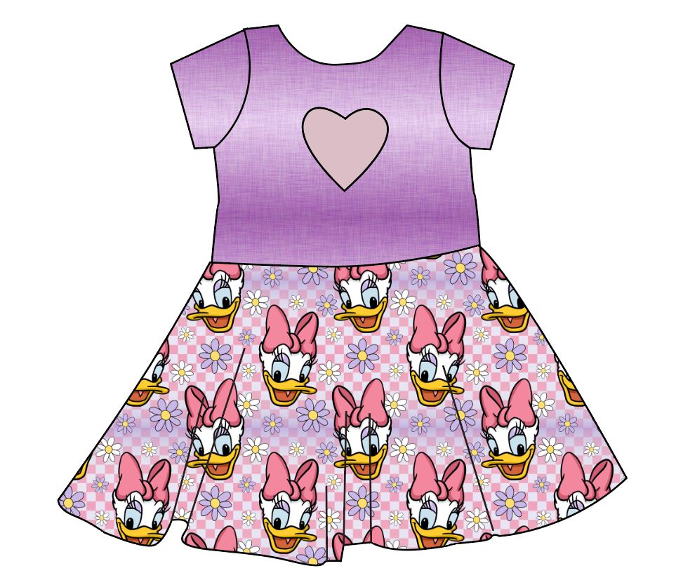 Daisy Check Molly Heart Back Twirly Dress