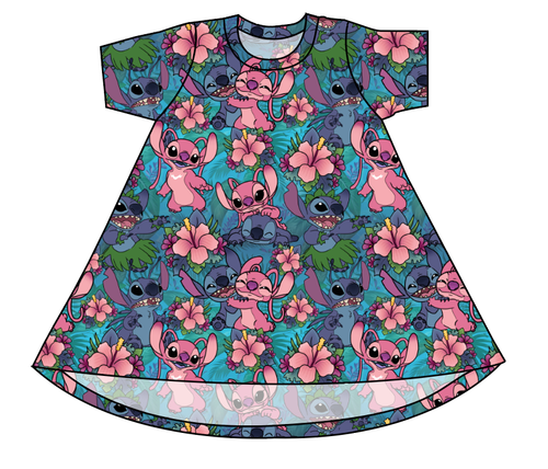 Floral Alien Basic T-Shirt Dress
