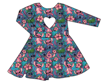Load image into Gallery viewer, Floral Alien Molly Heart Back Twirly Dress