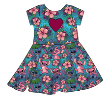 Load image into Gallery viewer, Floral Alien Molly Heart Back Twirly Dress