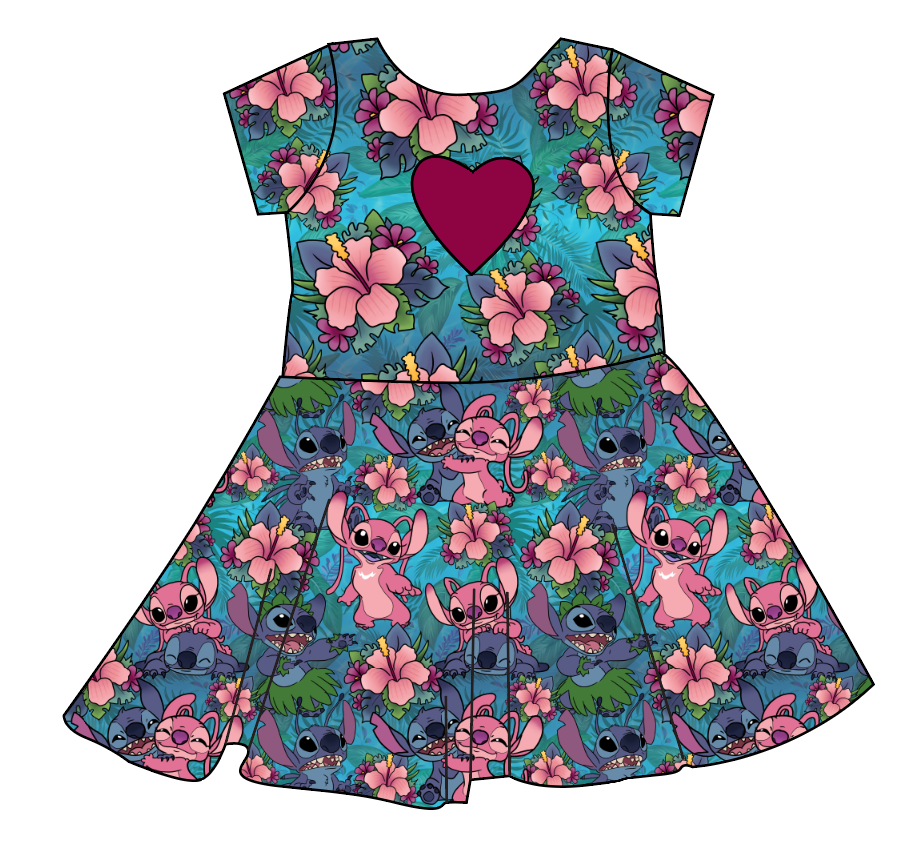 Floral Alien Molly Heart Back Twirly Dress