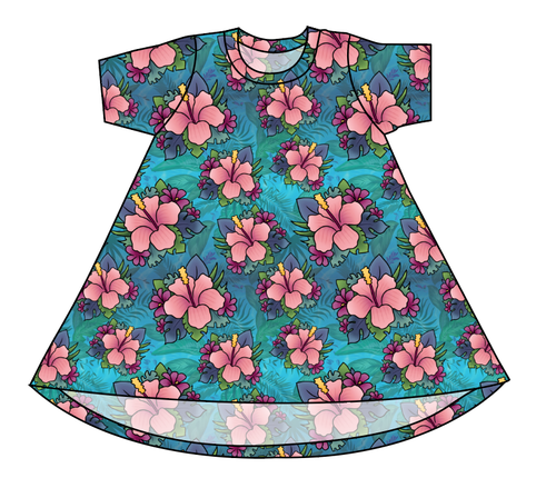 Hawaiian Floral Basic T-Shirt Dress