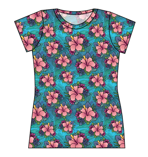 Hawaiian Floral Ladies' Basic Tee