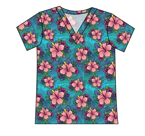Hawaiian Floral Ladies' Slouchy V-Neck Tee
